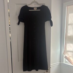 Sezane Black Midi Dress with Button Detail